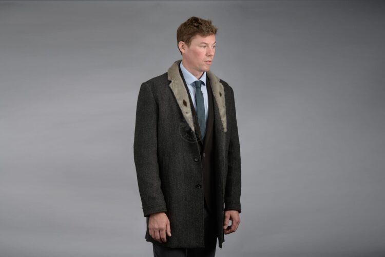 Men's Wool Overcoat - Seal Trim Collar